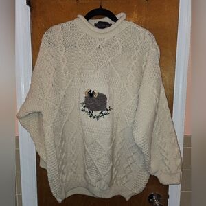 ACORN Cozy Cream Sweater with Sheep Embroidery NEW WOOL